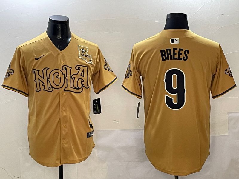 Men New Orleans Saints #9 Brees Yellow Joint Name 2025 Nike Limited NFL Jersey style 4